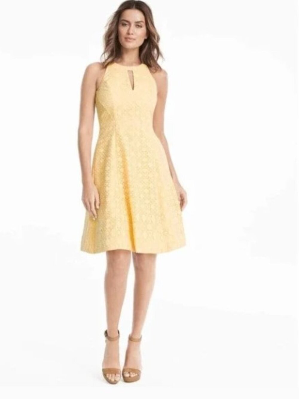 NEW White House Black Market WHBM Yellow Lace Halter A-Line Dress​​​​​​​​​​